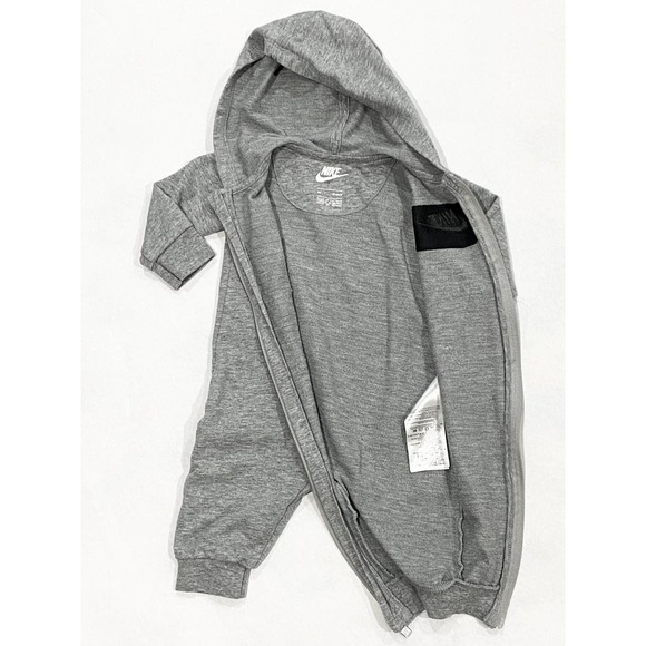 Gray Nike One Piece | Infants Zip Front Long-Sleeve Hooded Coverall - Picture 4 of 10